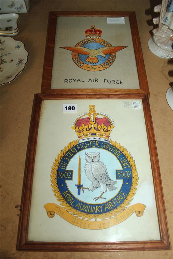 Royal Air Force embroidery & Country Antrim airforce emblem with autographs on reverse